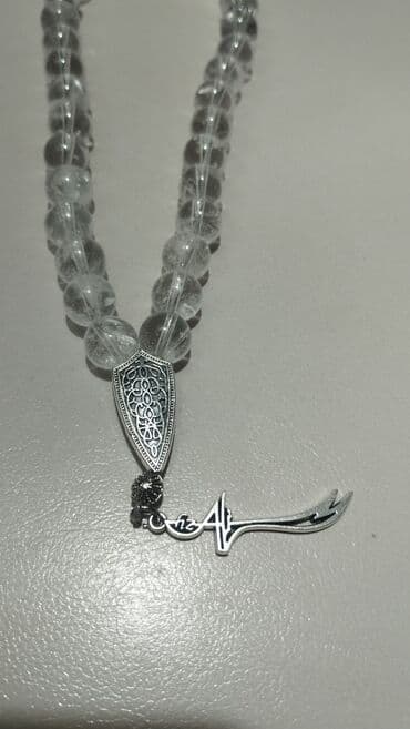 gumuş tesbeh: Dur nəcəf daşı deyirlər billur orginal natural təbii təsbeh Zülfüqar — 4