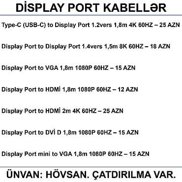wifi modem usb: HDMİ DVİ VGA Display Port Type-C USB Kabellər 📍Ünvan: Bakı şəh — 3