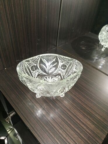 meyvə tərəvəz: Kəsik naxışlı şüşə meyvə/qənnadı qabı - Material: qalın, şəffaf şüşə — 2