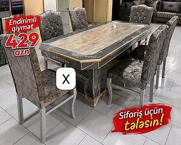Yemək otağı dəsti – masa və 6 ədəd stul - Klassik üslubda, dekorativ — 1