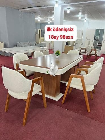 Qonaq otağı üçün, Yeni, Açılmayan, Dördbucaq masa, 6 stul