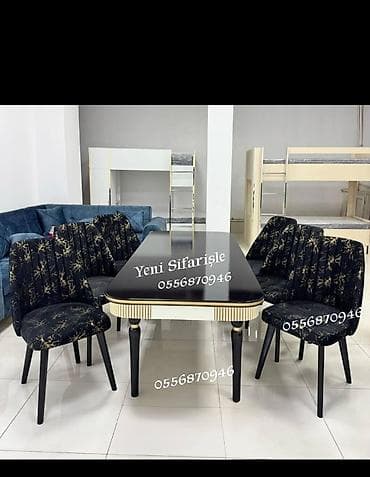 Qonaq otağı üçün, Yeni, Açılmayan, Dördbucaq masa, 6 stul