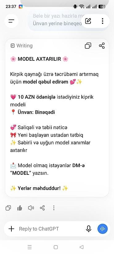 Красота и здоровье: Kiprik qaynağı üzrə model axtarılır. Xidmət: - İstədiyiniz kiprik — 1