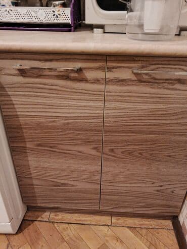 sade metbex mebelleri: Mətbəx mebeli dəsti - Üst modul: açıq krem rəngli, müasir düz xəttli — 6