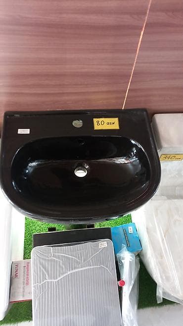 tulpan gülü: Qara keramika əl-üz yuma lavabosu - Rəng: parlaq qara - Material — 1