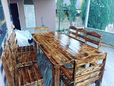 taxt doşəyi: Yeni, Kvadrat masa, Açılmayan, Stullar ilə, Taxta, Azərbaycan — 3