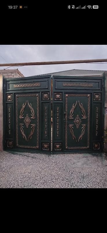 dekor soba: İşlənmiş Dəmir Həyət darvazası, Mexaniki, Qapı ilə, rəng - Yaşıl, Kredit yoxdur, Ödənişli quraşdırma, Ödənişli çatdırılma — 1