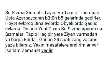Автоуслуги: Xidmət: Su sızmalarının aşkarlanması və təmiri Təsvir: - Bina evləri — 2
