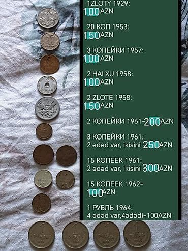 Kolleksiya üçün müxtəlif illərə aid köhnə sikkələr paketi Siyahı və