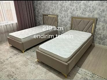 sisme dosek: Müasir dizaynlı tək nəfərlik çarpayı dəsti. - Yumşaq bej rəngli — 1