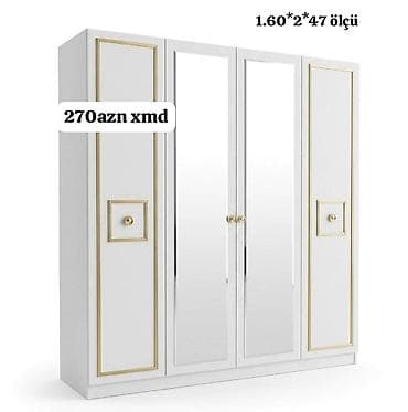 kohne dolab: 4 qapılı, Güzgülü, Ağ, Digər material, Açılan, Düz dolab — 1