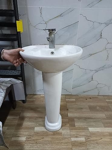 keramika peci: Seramik pilyastrlı hamam lavabosu - Material: parlaq ağ seramik — 2