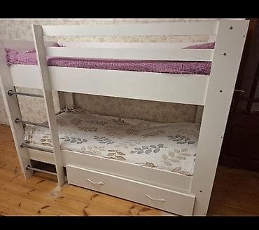 ikimərtəbəli çarpayılar: Oğlan və qız üçün, İşlənmiş, Çarpayı, Matras ilə, Siyirməli — 1
