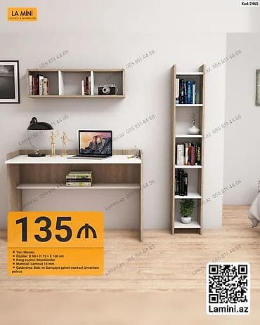 defder: Düz masa, Stulsuz, Polkalı, Siyirməsiz, Sadə laminat — 1