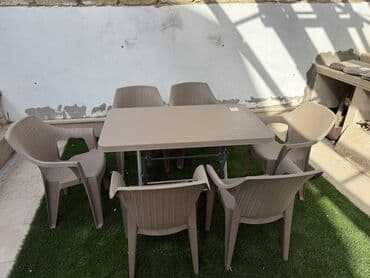 Mebel: Dördbucaq masa, 6 stul, Açılan, Stullar ilə, Plastik — 1