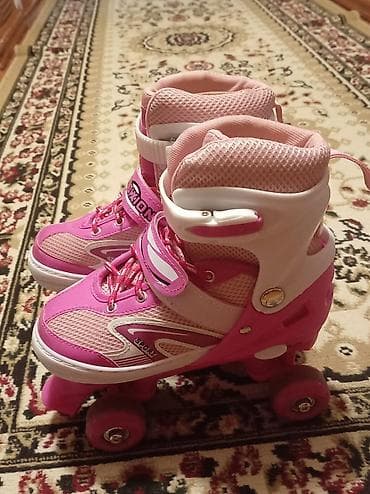 rolik oğlan üçün: Uşaq dörd təkərli konki (quad roller skates) - Rəng: çəhrayı/ağ - — 3