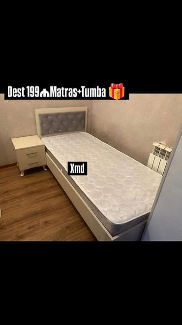 Yataq dəsti: tək nəfərlik çarpayı + matras + tumbə - Çarpayı: tək