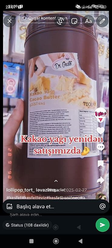 qaymaq 33 faiz: Dr. Gusto Kakao Yağı – 750 q - Tərkib: Saf kakao yağı (Cacao Butter) — 2