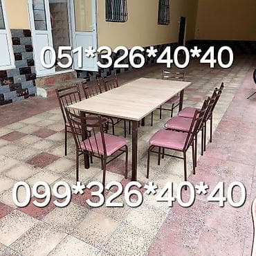 stolustu sufreler: Qonaq otağı üçün, Yeni, Açılmayan, Dördbucaq masa, 8 stul — 7