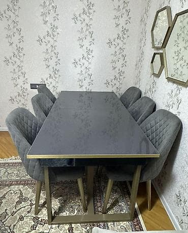 Qonaq otağı üçün, İşlənmiş, Açılan, Kvadrat masa, 6 stul