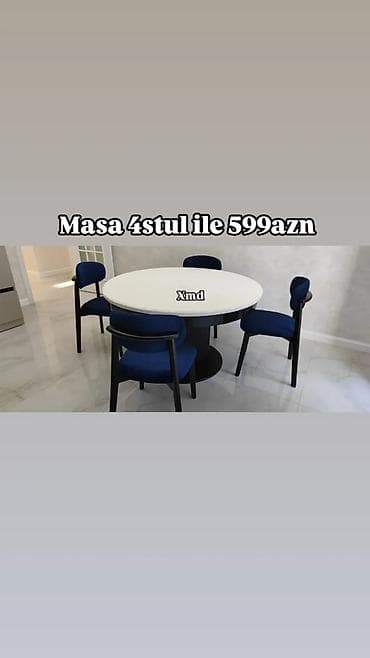 masa dəsti: Dairəvi yemək dəsti – 1 masa + 4 stul - Masa: dairəvi üst səth — 7
