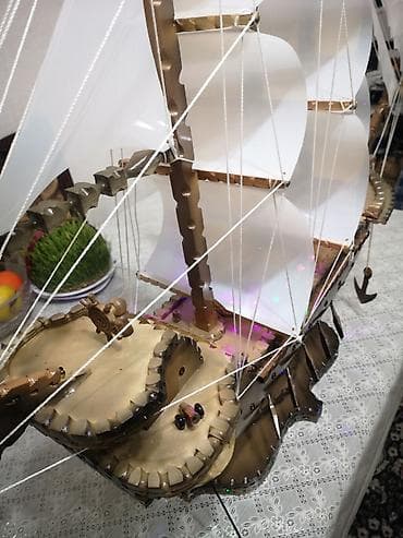 Velosiped aksesuarları: Dekorativ yelkənli gəmi maketi – işıqlı El işidir - Material: ağac və — 8