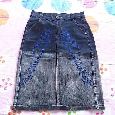 Mavi naxışlı cins ətək - Material: cins, orta qalınlıq - Kəsim: düz