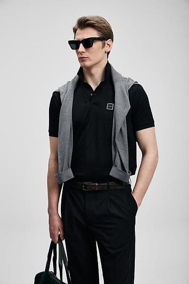 Lufian polo köynəyi – qara rəng - Minimalist dizayn, sinə hissəsində — 5