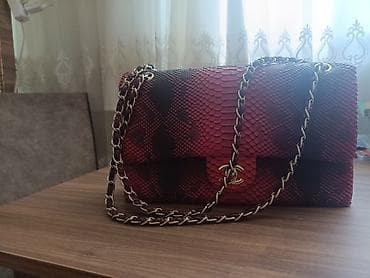 Chanel çiyin çantası – qırmızı/qarmaqarışıq tünd naxışlı ilan dərisi — 4