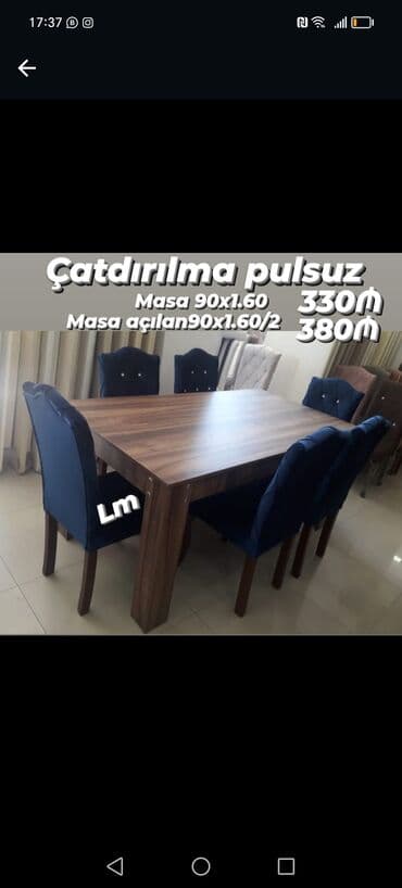 laminat qiyməti: Qonaq otağı üçün, Yeni, Açılan, Dördbucaq masa, 6 stul — 21