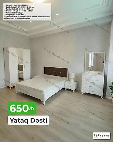 matras sumqayit: Yataq Dəsti – 650₼ Komplektin tərkibi və ölçülər: - Çarpayı: 1 ədəd — 1