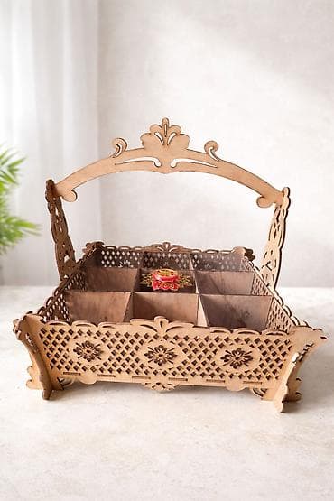 novruz cerezleri: Taxta bəzəkli 9 bölməli çərəz qabı — 1