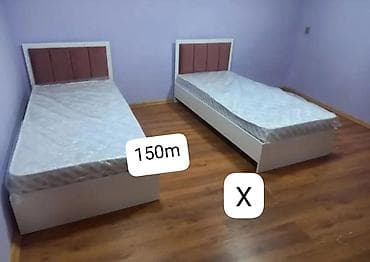 Mebel: Tək nəfərlik çarpayı - Ağ karkaslı, başlıqlı model - Başlıq üzlüyü — 1