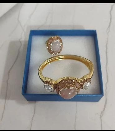 bijuteri: Qolbaq və üzük dəsti təbii daş - Rəng: qızılı metal üzərində açıq — 2
