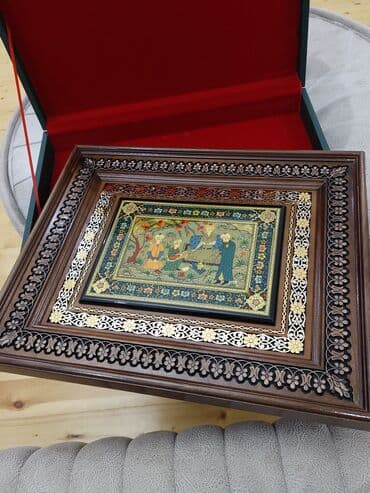 Süni güllər: Miniatür rəsmlə bəzədilmiş əl işı tablo - Texnika: Şərq/Pers — 2