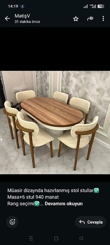 Офисная мебель на заказ: Müasir dizaynda hazırlanmış stol stullar✅ Masa+6 stul 940 manat Rəng — 1