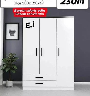 Ağ rəngli 3 qapılı paltar şkafı - Ölçü: 200 x 120 x 47 sm (şəkildə