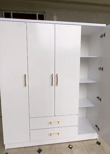 shkaflar: 3 qapılı paltar şkafı - Dizayn: Minimalist, ağ və ağ/qəhvəyi — 1
