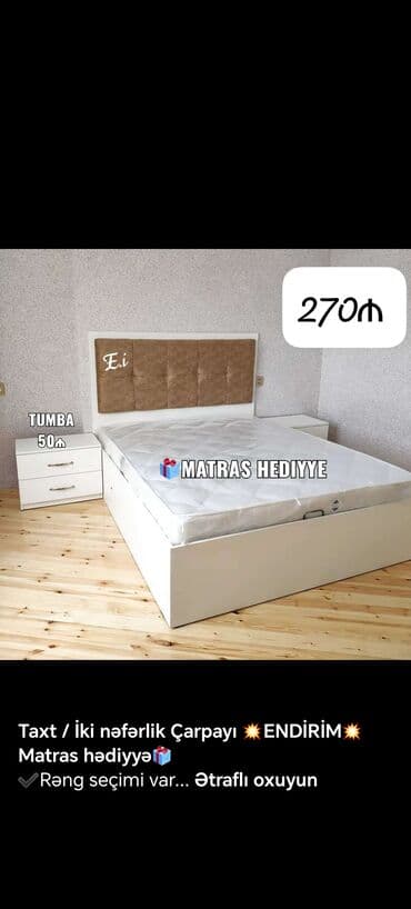 yataq dosekleri: 📌Taxt çarpayı 📏Olcu 2x160 💶Qiymet 259azn dən başlayan qiymətlər — 2