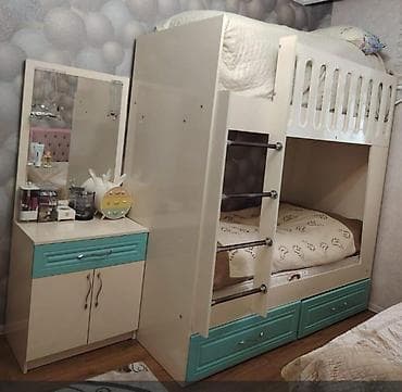 ucuz manej: Oğlan və qız üçün, İşlənmiş, 2 təknəfərlik çarpayı, Komod — 1