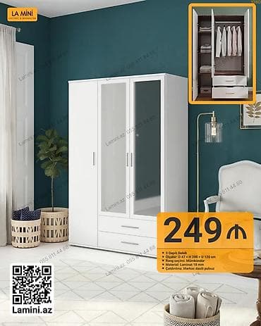 qapi sekilleri: 3 qapılı, Siyirməli, Ağ, Digər material, Açılan, Düz dolab — 1