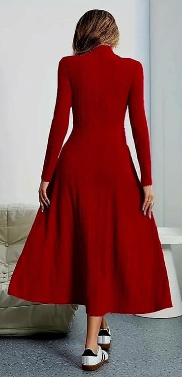 toxunma yun donlar: Qırmızı triko don - Rəng: parlaq qırmızı/bordo ton - Model: uzunboğaz — 1