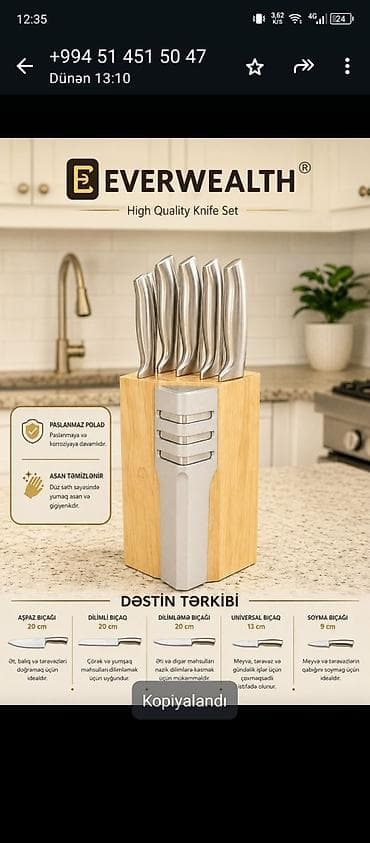 Everwealth High Quality Knife Set – paslanmayan poladdan mətbəx