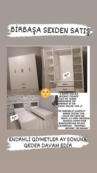 uşaq mebel dəstləri: Təknəfərlik çarpayı, Dolab, Yeni — 1