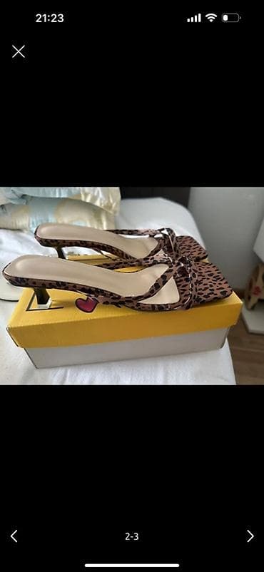 Leopar naxışlı qadın açıq burunlu sandal – nazik kəmərli, kvadrat — 2