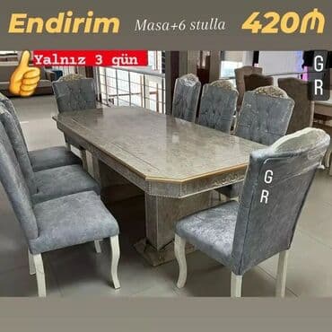 stol desdi: Qonaq otağı üçün, Yeni, Açılmayan, Dördbucaq masa, 6 stul — 4