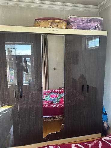 kunc şkaf: 4 qapılı, Güzgülü, Qəhvəyi, Açılan, Düz dolab — 1