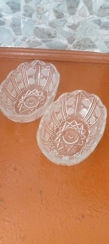 xrustal güldanlar: Kəsikli naxışlı şüşə qablar – 2 ədəd dəst - Material: qalın, şəffaf — 1