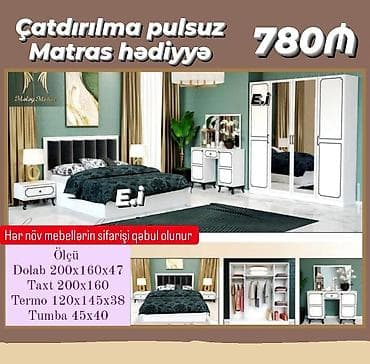 Yataq otağı mebel dəsti – 780₼ Çatdırılma pulsuz. Matras hədiyyə