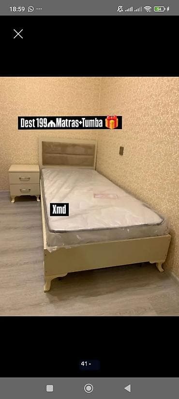 tumbalar: Yataq dəsti – tək nəfərlik - Komplekt: çarpayı + matras + tumbə - — 1